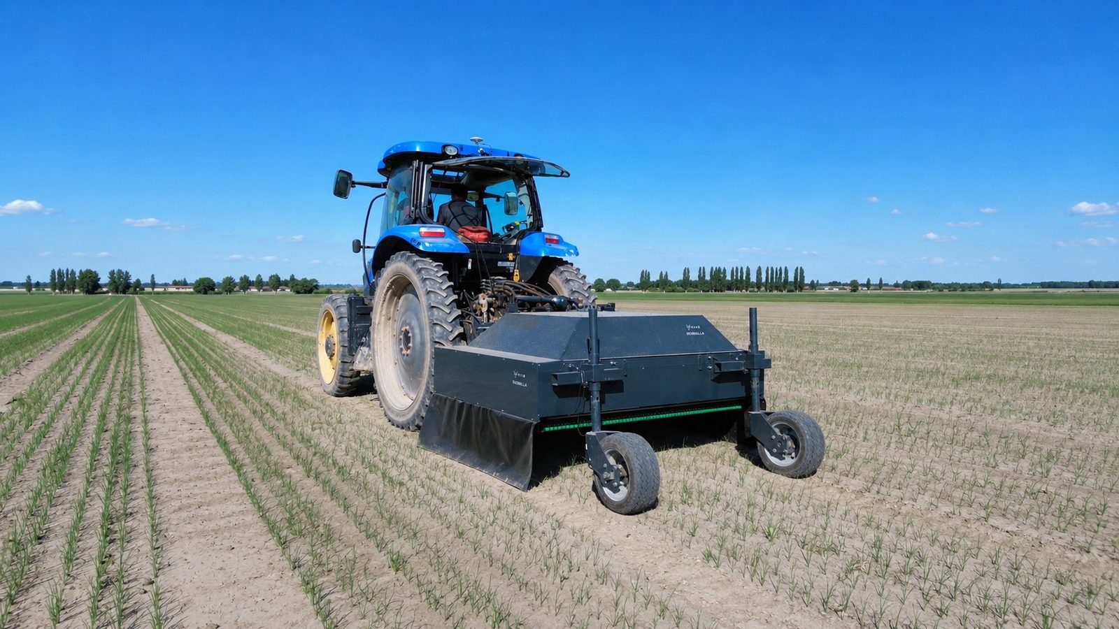 Le pulvérisateur ultra-haute précision Agripilot au travail dans un champ d'oignons